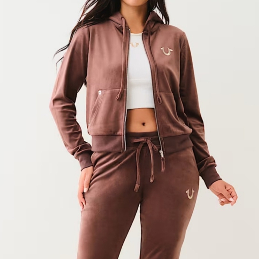 True Religion Velour Brown Women Jogger Set